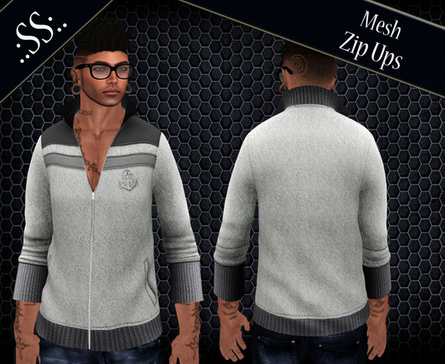 .:SS:. MESH GREY DARK MENS ZIP UP 