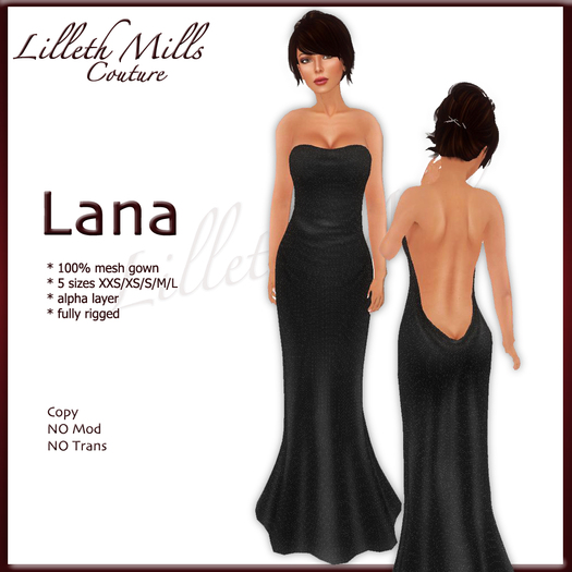 LMC LANA - fully Rigged Mesh Low Back Plunger Gown - Black 