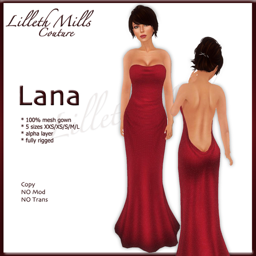 LMC LANA - fully Rigged Mesh Low Back Plunger Gown - Red