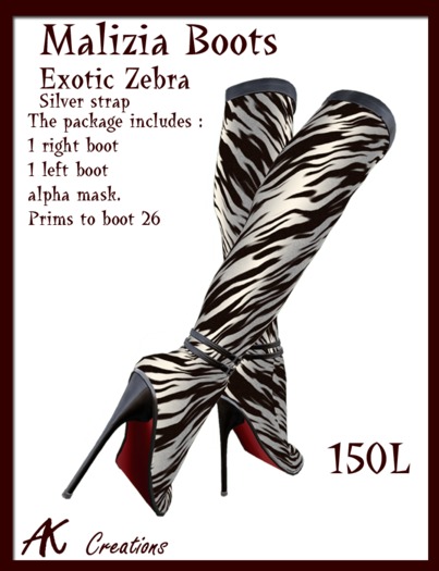 malizia exotic zebra boots -silver strap