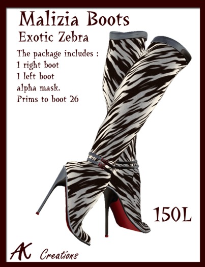 malizia exotic zebra boots-red strap