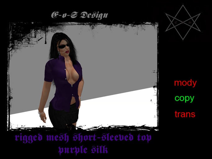 rigged mesh short-sleeved purple silk shirt