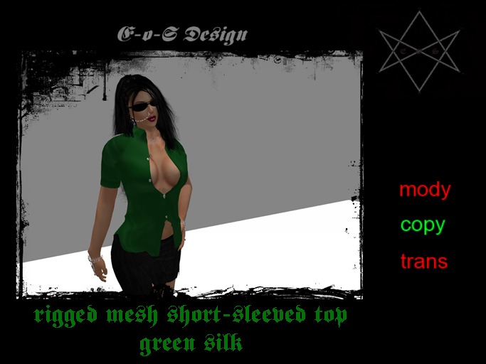 rigged mesh short-sleeved green silk shirt