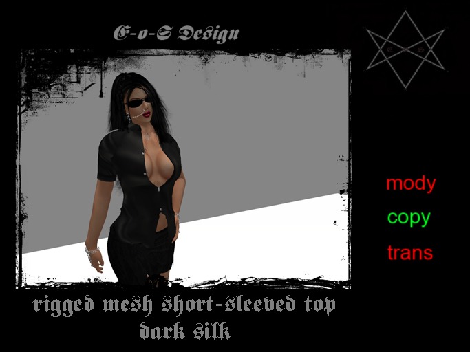 rigged mesh short-sleeved dark silk shirt