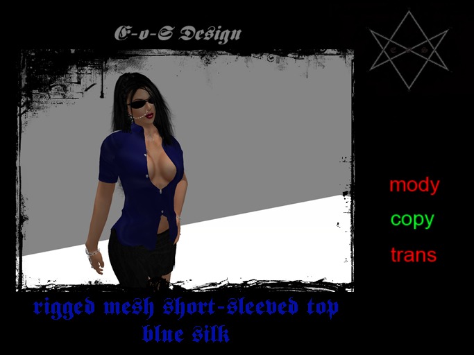 rigged mesh short-sleeved blue silk shirt