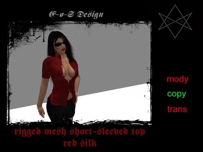 rigged mesh short-sleeved red silk shirt