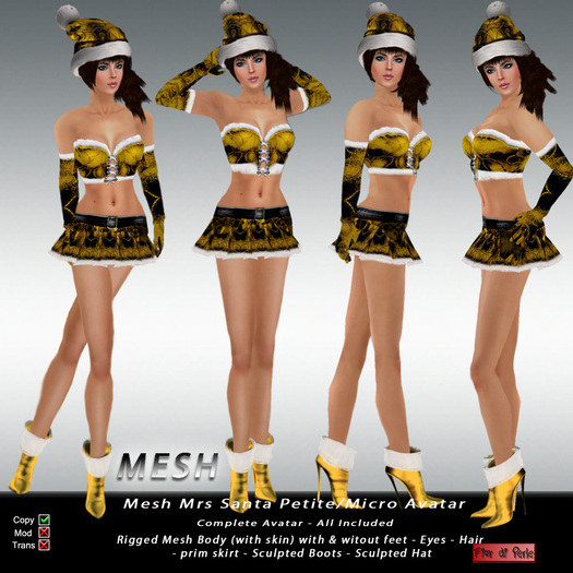 *SPECIAL OFFER* Mesh Mrs Santa Petite/Micro Avatar Gold - Christmas