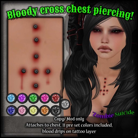 Second Life Marketplace Z.S Bloody upside down cross chest piercing