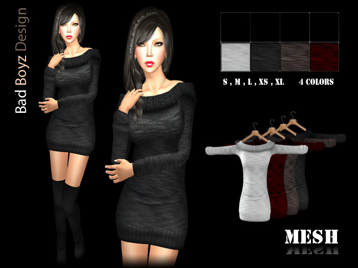 Bad BoyZ Mesh Knitted Off Shoulder Sweater withe Boots