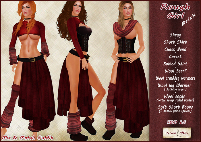 [V/W] Rough Girl Red Brick Outfit - Complete Fantasy / Bond attire with warmers, scarf and boots