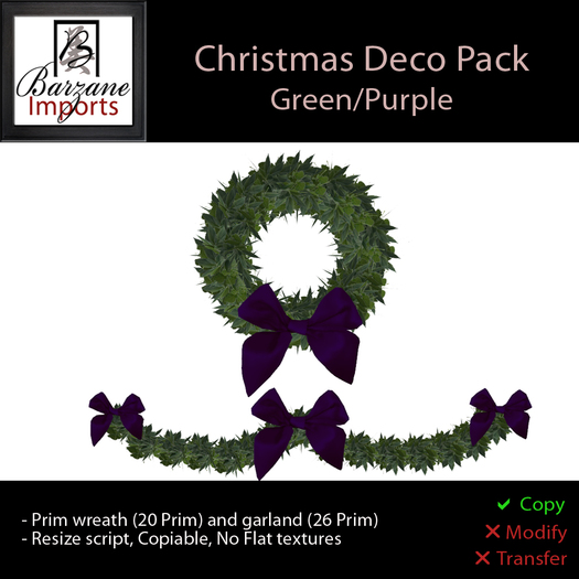 BARZANE Imports - Christmas Deco Pack Green/Purple Boxed