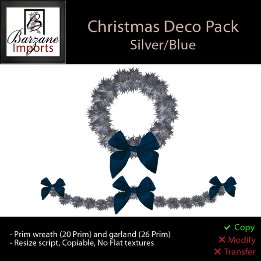 BARZANE Imports - Christmas Deco Pack Silver/Blue Boxed
