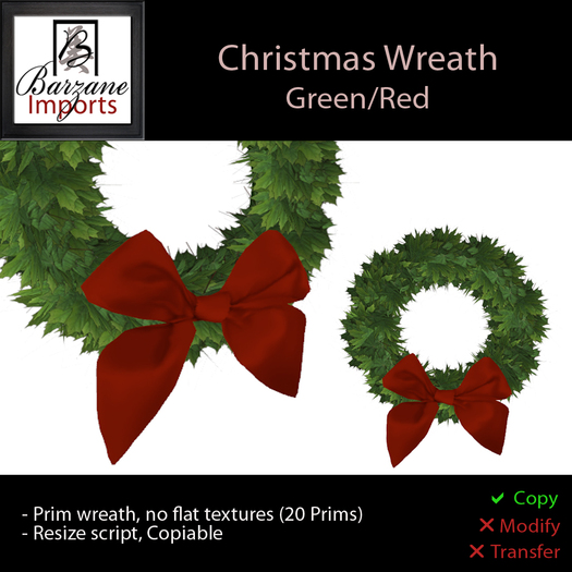 BARZANE Imports - Christmas Wreath Green/Red Boxed