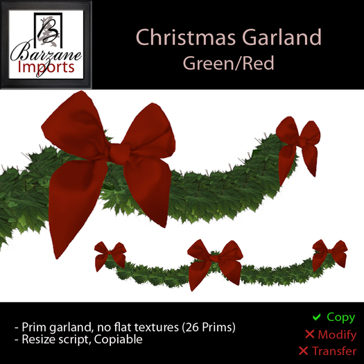 BARZANE Imports - Christmas Garland Green/Red Boxed
