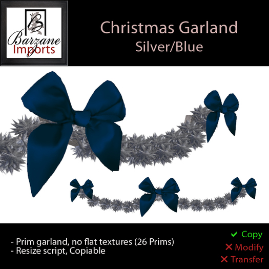 BARZANE Imports - Christmas Garland Silver/Blue Boxed