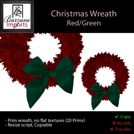 BARZANE Imports - Christmas Wreath Red/Green Boxed