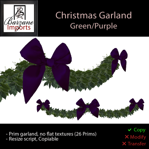 BARZANE Imports - Christmas Garland Green/Purple Boxed