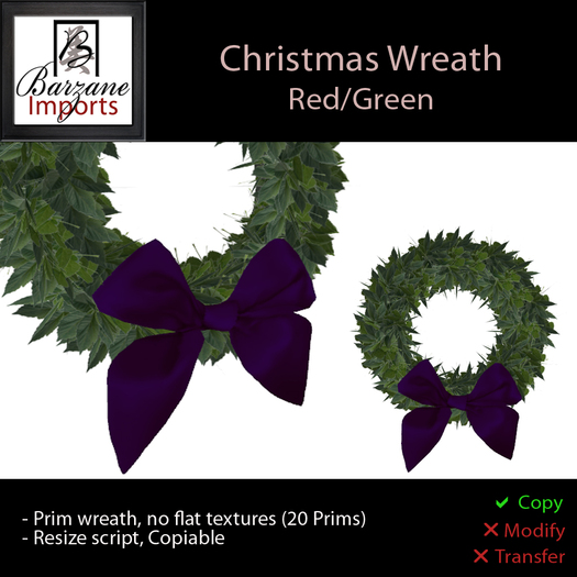 BARZANE Imports - Christmas Wreath Green/Purple Boxed