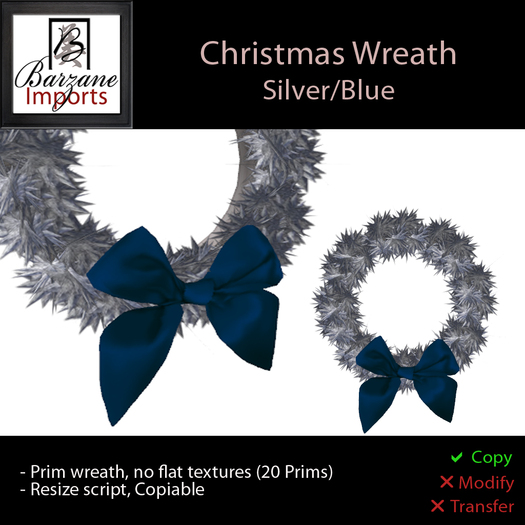 BARZANE Imports - Christmas Wreath Silver/Blue Boxed