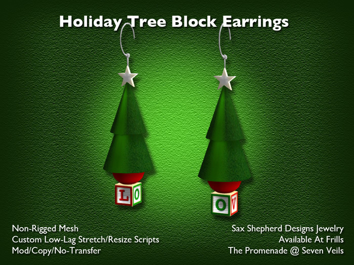 !SSD ~ Frills ~ Mesh Holiday Tree Block Earrings