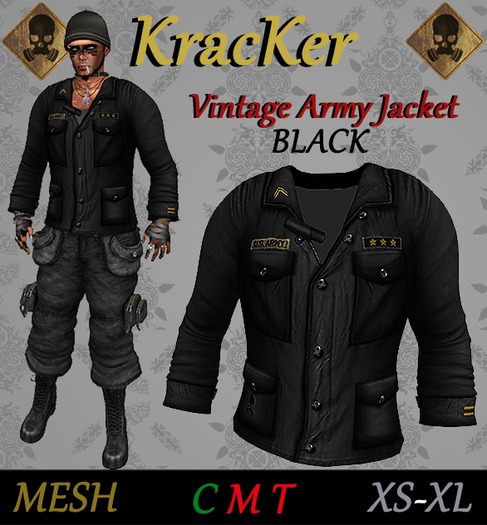 Kracker - Vintage Army  Jacket - Black