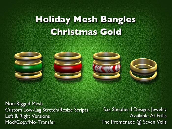 !SSD ~ Frills ~ Mesh Bangles (Christmas Gold)