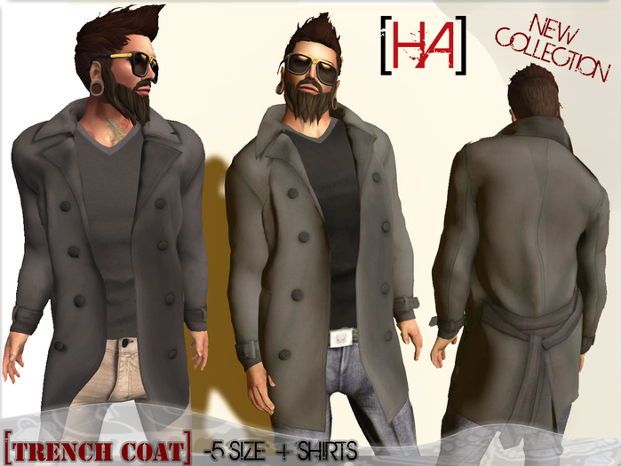 [HA] Trench Coat Grey/Black  Elegance 