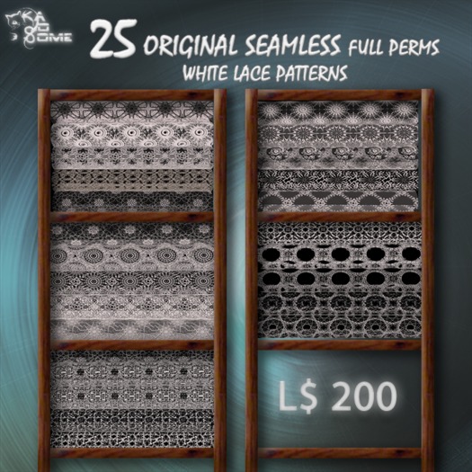 25 FULL PERMS SEAMLESS WHITE LACE PATTERNS. P1