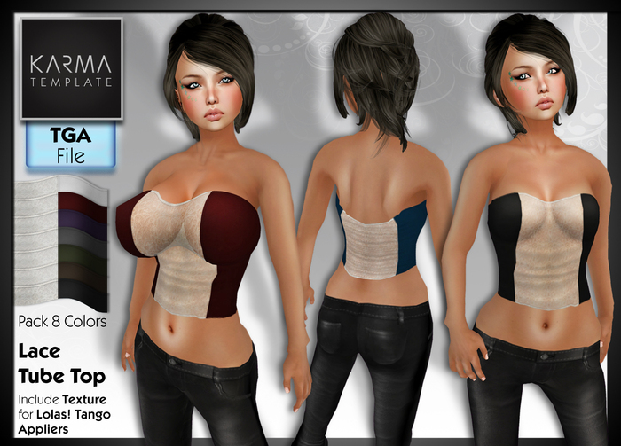 Karma Template - Tga - Lace Tube Top - 8 Colors