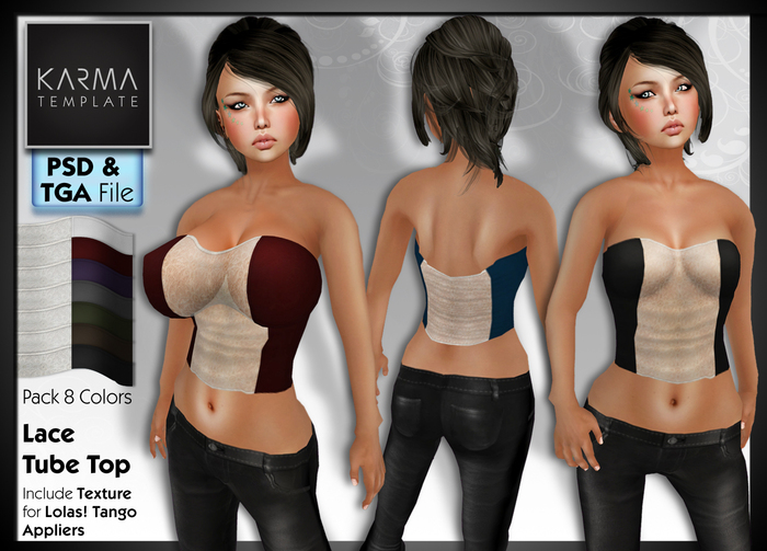 Karma Template - PSD & Tga - Lace Tube Top - 8 Colors