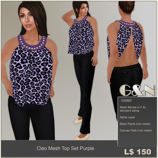 G&N Quality Design Cleo Mesh Top Set Purple