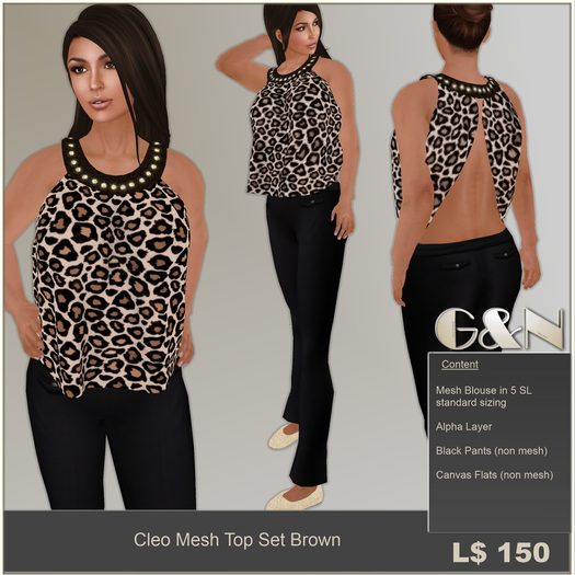 G&N Quality Design Cleo Mesh Top Set Brown