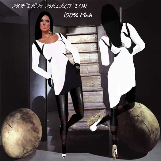 <S> Mesh Long Sleeve White Dress