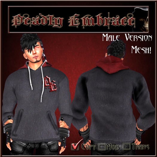 DE Men's Long Sleeve Hoodie Charcoal Mesh!