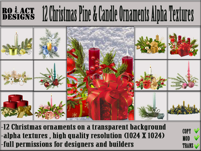 Ro!Act Designs 12 Christmas Pine & Candle Ornament Textures