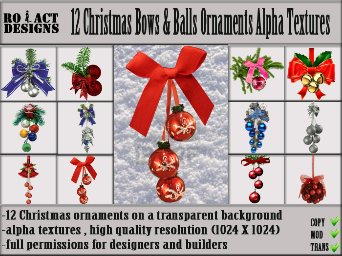 Ro!Act Designs 12 Christmas Bows & Balls Ornament Textures