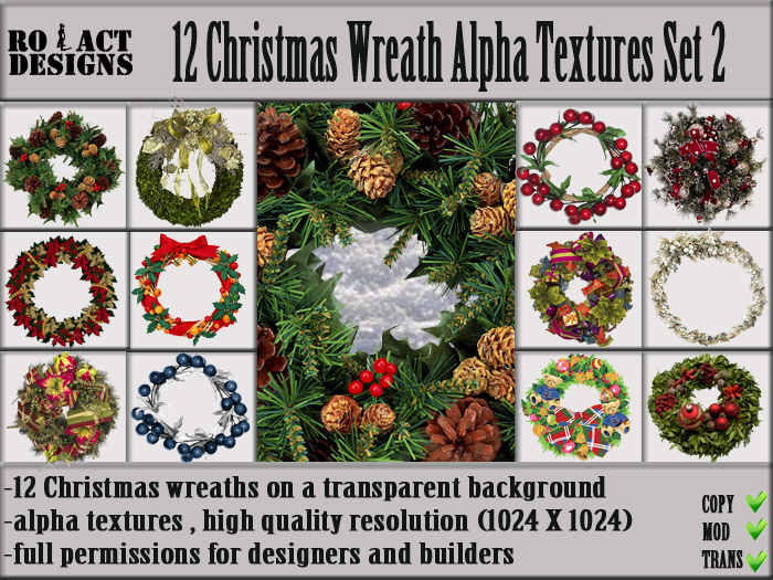 Ro!Act Designs 12 Christmas Wreath Alpha Textures Set 2