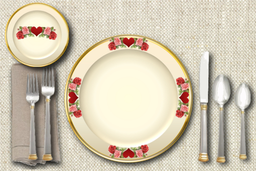 Single Place Setting - Holiday Valentine's Day Red Hearts and Roses