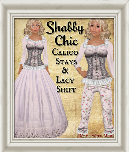 Shabby Chic Pink Calico Stays and Lacy Shift