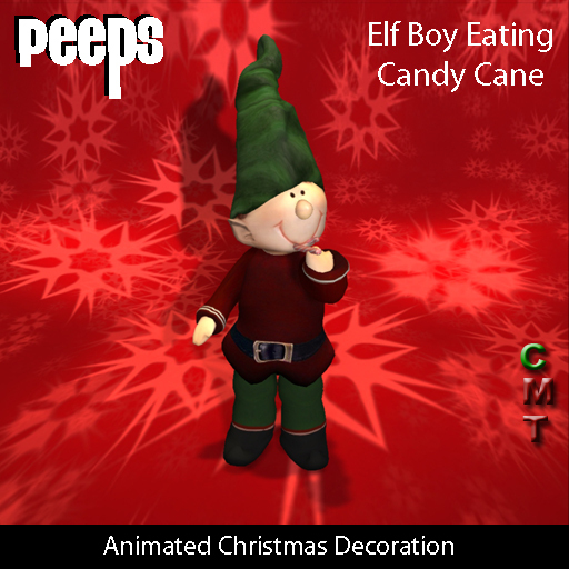 Peeps Animated Elf Boy Eating Candy Cane Copy Christmas Decoration