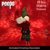 Peeps Animated Elf Boy Shaking Christmas Present Copy Christmas Decoration