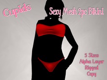 *CUPIDS* SEXY MESH BIKINI Red Satin