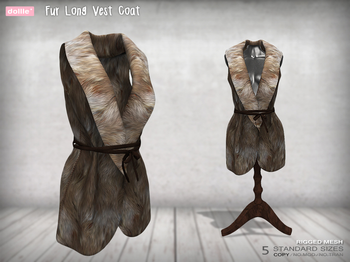 {dollle*} Fur Long Vest Coat - Brown