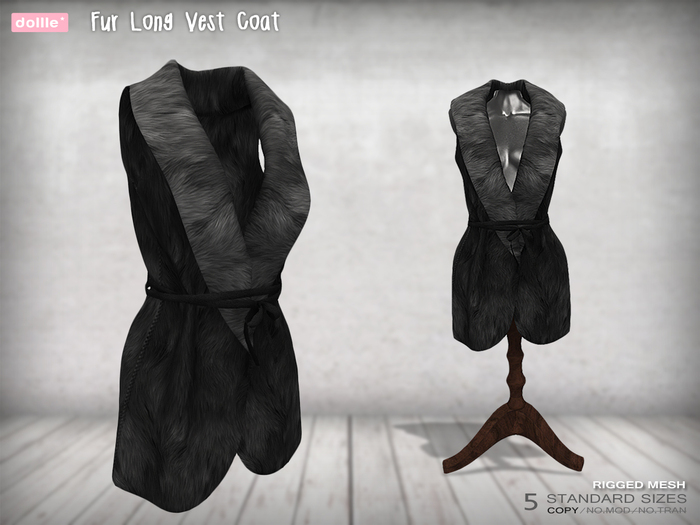 {dollle*} Fur Long Vest Coat - Black