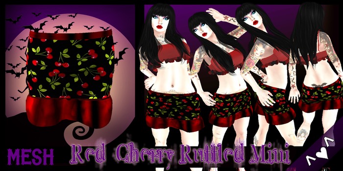 ^v^DRBC^v^ Red Cherry Ruffled Mini Skirt