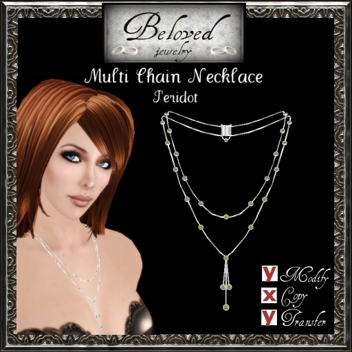 Beloved Jewelry : Silver Multi Chain Necklace-Bezel Peridot