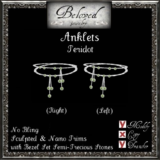 Beloved Jewelry : Silver Anklets-Bezel Peridot