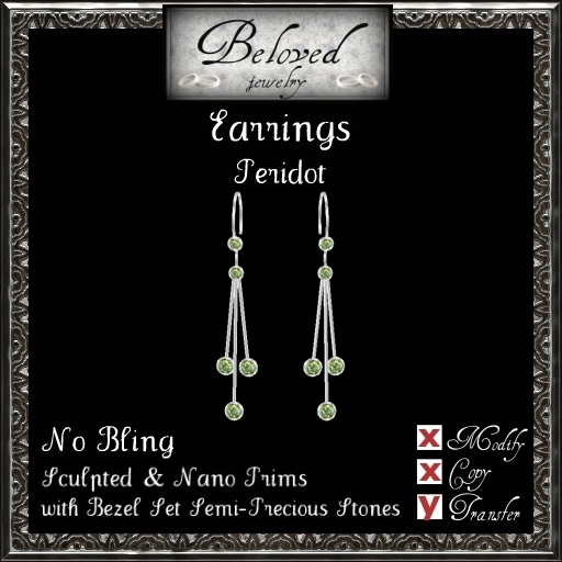 Beloved Jewelry : Silver Dangle Earrings-Bezel Peridot