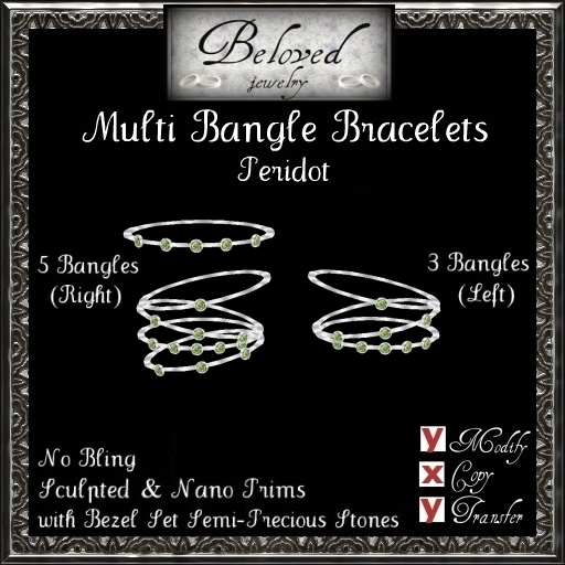 Beloved Jewelry : Silver Multi Bangle Bracelets-Bezel Peridot
