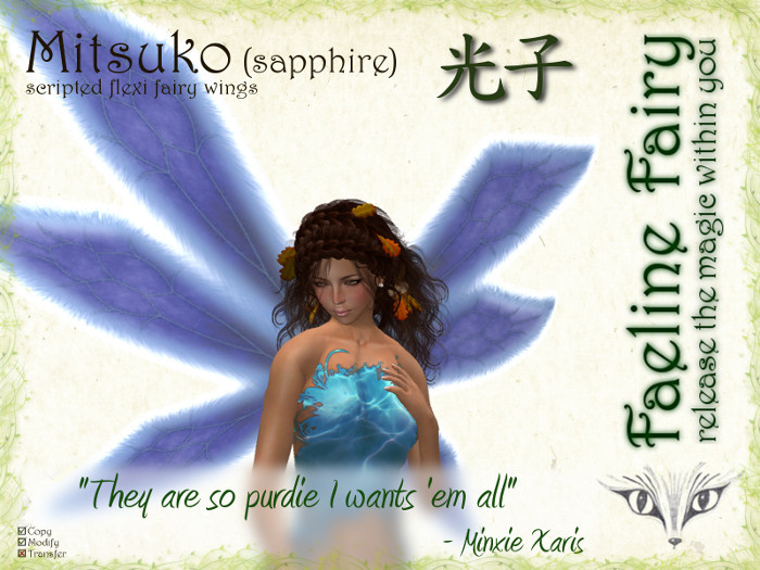 Mitsuko (sapphire) - flexi wings for tiny and large by Faeline Fairy